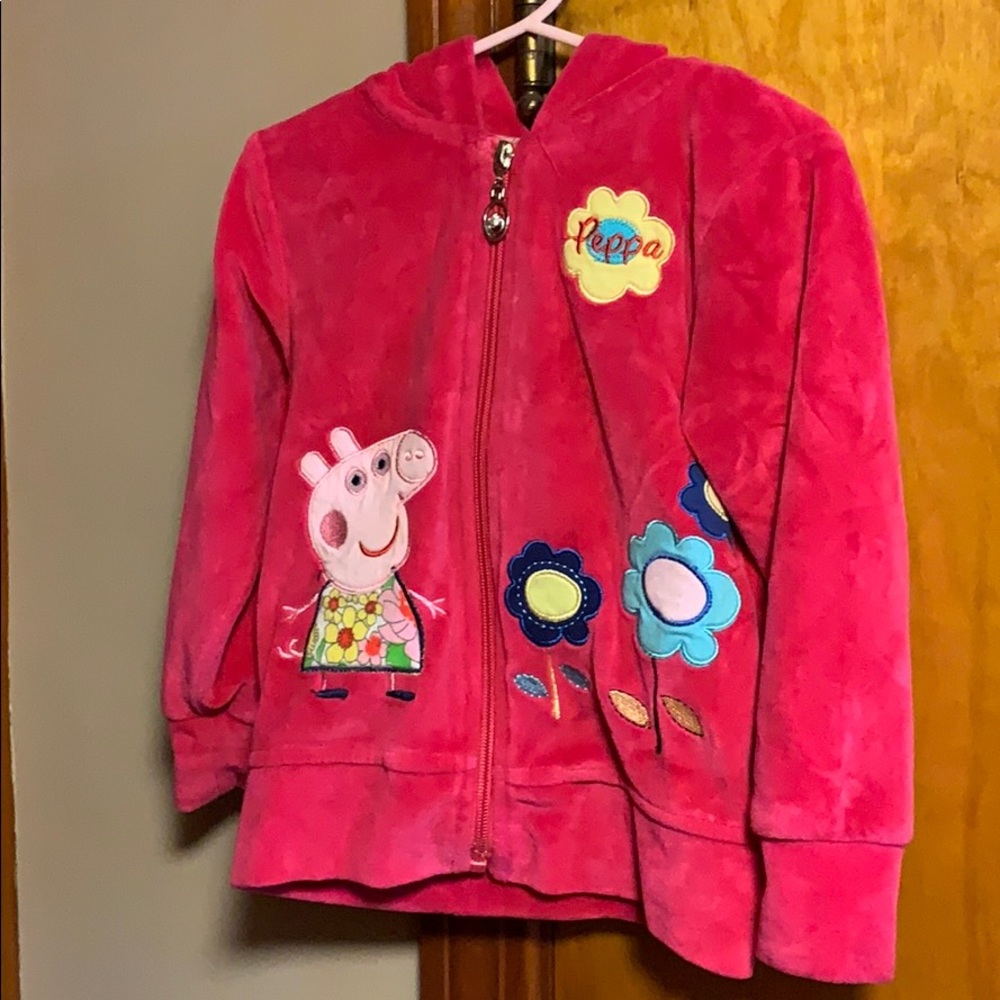 Peppa pig pink embroidered velour hoodie 2-3t